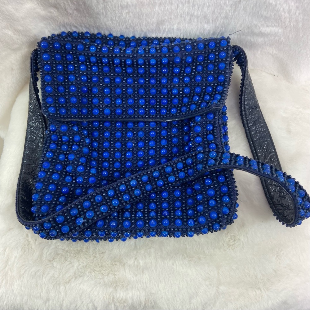 JEM Vintage hand made in Japan blue beaded double sided bag purse.